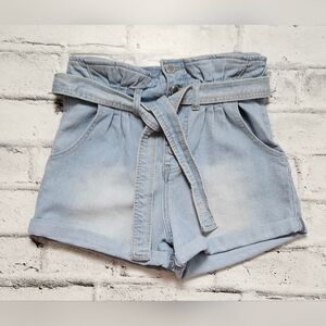 Revamped High Rise Paperbag Waist Light Wash Denim Shorts XS